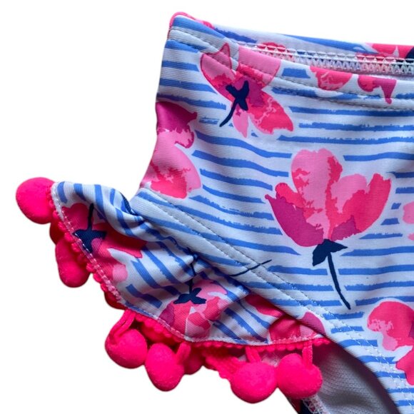 NWT Nicole Miller Rash Guard Swimsuit Set Stripes Floral Pom Poms Pool Beach-6 - Picture 10 of 13